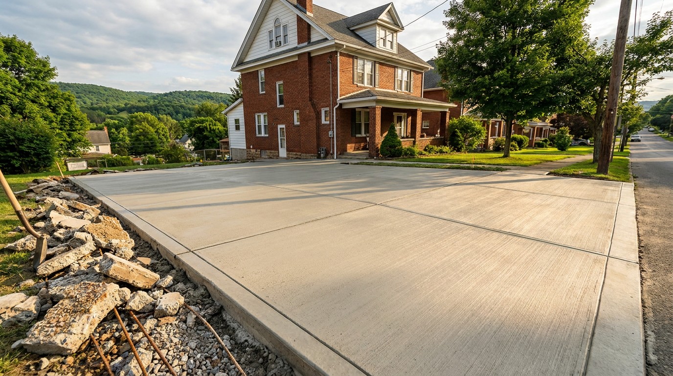 Concrete driveway replacement in Altoona Pennsylvania Blair County freeze-thaw road salt damage cracked slab