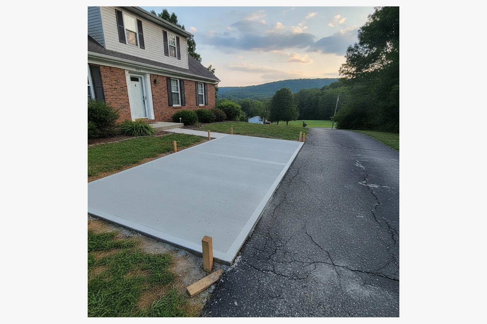 New driveway apron replacement Altoona Pennsylvania Blair County air-entrained concrete broom finish clean edges street edge