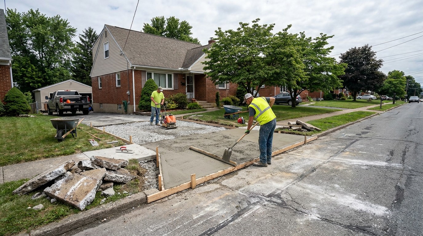 Concrete driveway apron replacement in Altoona Pennsylvania Blair County road salt freeze-thaw street edge section